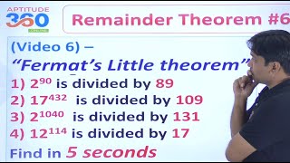 6 Remainder Theorem Part 6  Fermats little theorem  Remainder in 5 sec if divided by prime no [upl. by Norramic]