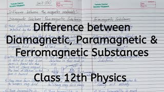 Difference between Diamagnetic Paramagnetic Ferromagnetic Chapter 5 Magnetism Class 12 Physics [upl. by Tunnell291]