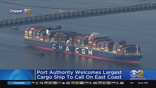 Port Authority Welcomes Largest Cargo Ship To Call On East Coast [upl. by Silvio]