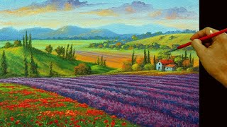 HOW TO PAINT Lavender Fields and Flowers in Tuscany using Acrylics [upl. by Hanikas415]