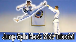 Taekwondo Jump Spin Hook Kick Tutorial  GNT How to [upl. by Ahsinet]