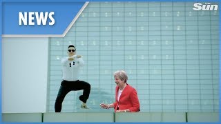 Prime Minister Theresa May dancing Gangnam style montage [upl. by Ailemrac]