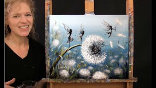 Learn How to Paint DANDELION FAIRY DANCE with Acrylic  Paint amp Sip at Home  Step by Step Tutorial [upl. by Earazed]