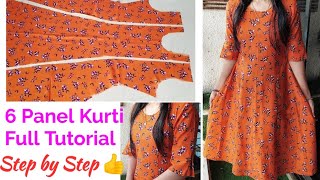 6 Panel Kurti Cutting and Stitching Full Tutorial Step by Step  Umbrella Cut KurtiSuit Cutting [upl. by Selrhc]