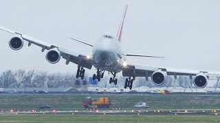 Dangerous CROSSWIND LANDINGS during a STORM at Amsterdam Schiphol  Boeing 747 Airbus 380 [upl. by Launam680]