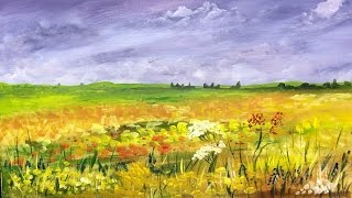 How to paint a Field of Flowers Acrylic Landscape painting Lesson [upl. by Etnovad]