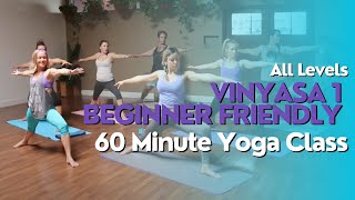 60 Minute Yoga Class  Vinyasa 1 Beginner Friendly Flow [upl. by Idleman]