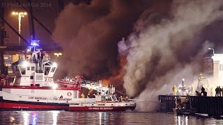 LAFD  Wharf Fire  San Pedro Fire Boats in Action Part 1 of 3  NightTime [upl. by Kacy]