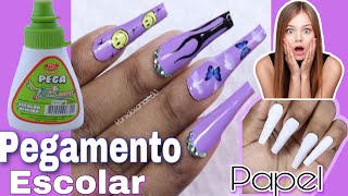 Uñas postizas con papel📜 y pegamento [upl. by Auqinot]