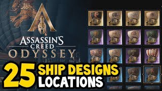 Assassins Creed Odyssey  ALL SHIP DESIGNS  SKINS Locations Guide [upl. by Hatti]