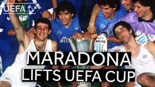 DIEGO MARADONA lifts 89 UEFA Cup [upl. by Aynwat437]