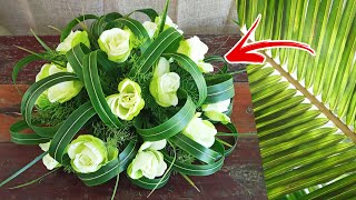 Easy Flower Arrangement  Coconut Leaves  Springery  Rose [upl. by Zink558]