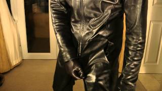 Guy man in leather gloves pants and jacket [upl. by Ellerrehs548]