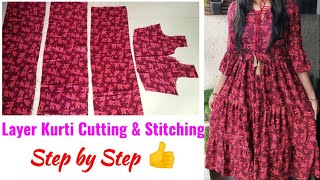 Layer Kurti Cutting and Stitching  Designer Layer Frill Kurti Cutting and Stitching [upl. by Tiffany352]