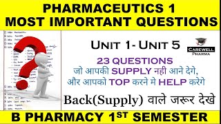 pharmaceutics 1 important questions  b pharmacy 1st semester  top 23 questions  Carewell Pharma [upl. by Edmea]