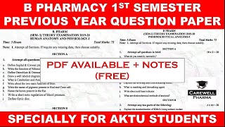 B Pharmacy 1st Semester Previous year Question Paper  AKTU  pdf Format  Carewell Pharma [upl. by Va]