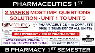 Solution 2 Marks  pharmaceutics 1 b pharmacy 1st semester  Quick Revision  Carewell Pharma [upl. by Early86]