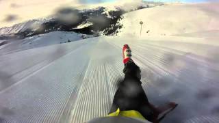 1100 meter piste slide with no skis 82Kmh GoPro Hero [upl. by Pazia]