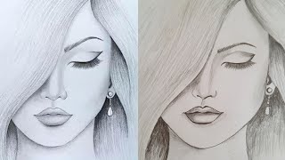 Farjana Drawing Academy and My Drawings  Pencil Sketch Of Girl  FarjanaDrawingAcademy [upl. by Hannis]