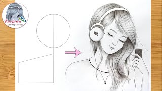 How to draw a Beautiful girl with Headphones  Pencil Sketch  Easy girl drawing  Art Tutorial [upl. by Kachine154]