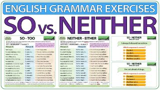 SO vs NEITHER  English Grammar Exercises  Learn English SO and NEITHER practice [upl. by Scales]