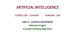 Forward Chaining  ARTIFICIAL INTELLIGENCE 15A05606  Unit ii  Logical Reasoning [upl. by Yoshio]