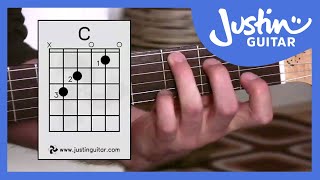 C Chord  Guitar For Beginners  Stage 3 Guitar Lesson  JustinGuitar BC132 [upl. by Cohberg]