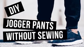 DIY HOW TO MAKE JOGGER PANTSCUFFS  NO SEWING [upl. by Ydennek]