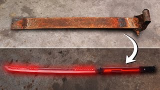 Forging a GLOWING KATANA from a Rusty Leaf Spring ASMR [upl. by Rai14]