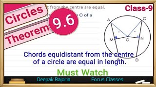 Circles Class 9 Theorem 96 Chords equidistant from the centre of a circle are equal in length [upl. by Carlock]