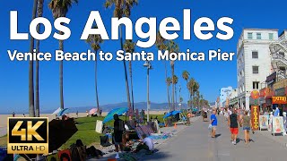 Venice Beach to Santa Monica Pier Walking Tour  Los Angeles 4k Ultra HD 60fps – With Captions [upl. by Comptom294]