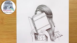 A girl is studying  Step by step Pencil Sketch for beginners  How to Draw a Girl is reading Book [upl. by Yelraf]