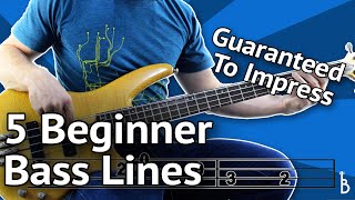 5 Beginner Bass Lines  Guaranteed To Impress With Tabs On Screen [upl. by Nadnarb]