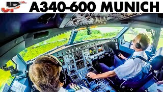 Piloting SAA Airbus A340600 to Munich  Cockpit Views [upl. by Anahahs]