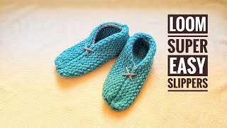 How to Loom Knit a pair of Super Easy Slippers DIY Tutorial [upl. by Delahk]