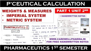 Pharmaceutical Calculations  Imperial And Metric System  Part 1 Unit 2  Pharmaceutics 1 Semester [upl. by Einal]