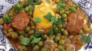 Ervilhas com Chouriço amp Ovos Escalfados  Portuguese Braised Peas with Eggs amp Chouriço [upl. by Aicineohp618]