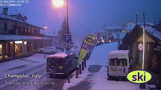 Webcam Early April Snowfall in Champoluc [upl. by Felt301]