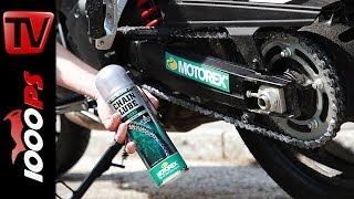 HOWTO  Kettenschmieren beim Motorrad mit MOTOREX Chain Clean  Road Offroad Race [upl. by Ayatnahs]