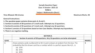 Class 10 Maths Basic Sample Paper For Term 1 [upl. by Manton]