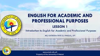 Lesson 1 Introduction to English for Academic and Professional Purposes  EAPP [upl. by Yetty]