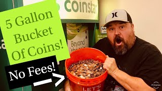 Cashing In 5 Gallon Bucket Of Change No Fees With Coinstar [upl. by Bambie298]