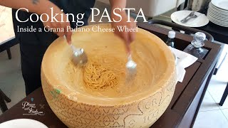 Cooking Pasta Inside a Grana Padano Cheese Wheel [upl. by Anayra]