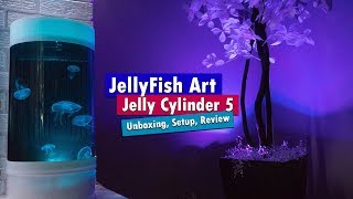 Jellyfish Art Cylinder 5  Nano Moon Jellyfish aquarium unboxing setup and review [upl. by Roskes]