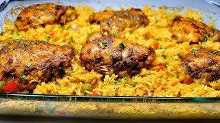 ONE PAN OVEN CHICKEN amp RICE recipe lazy mans meal [upl. by Yenalem]